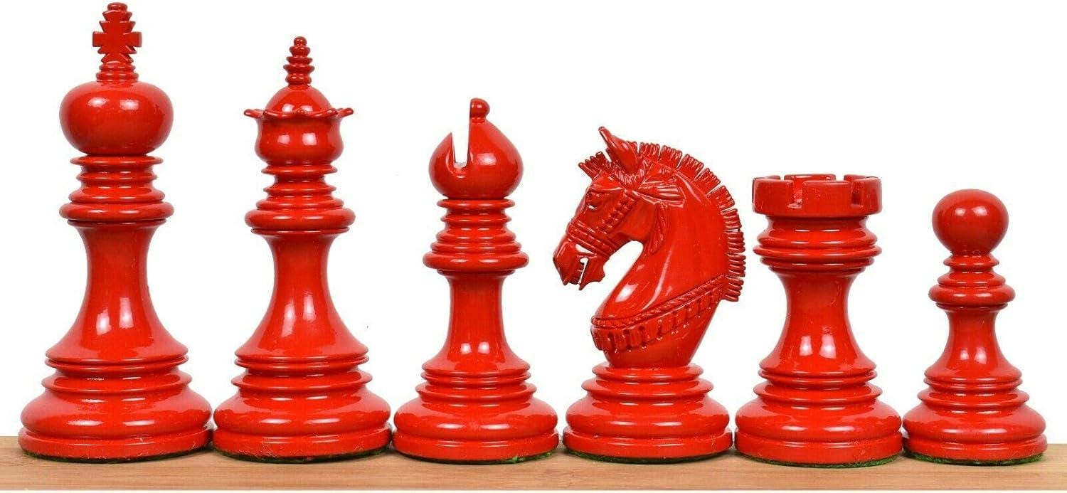 4.1" Stallion Staunton Luxury Chess Piece only Set-Red & White Lacquered Boxwood