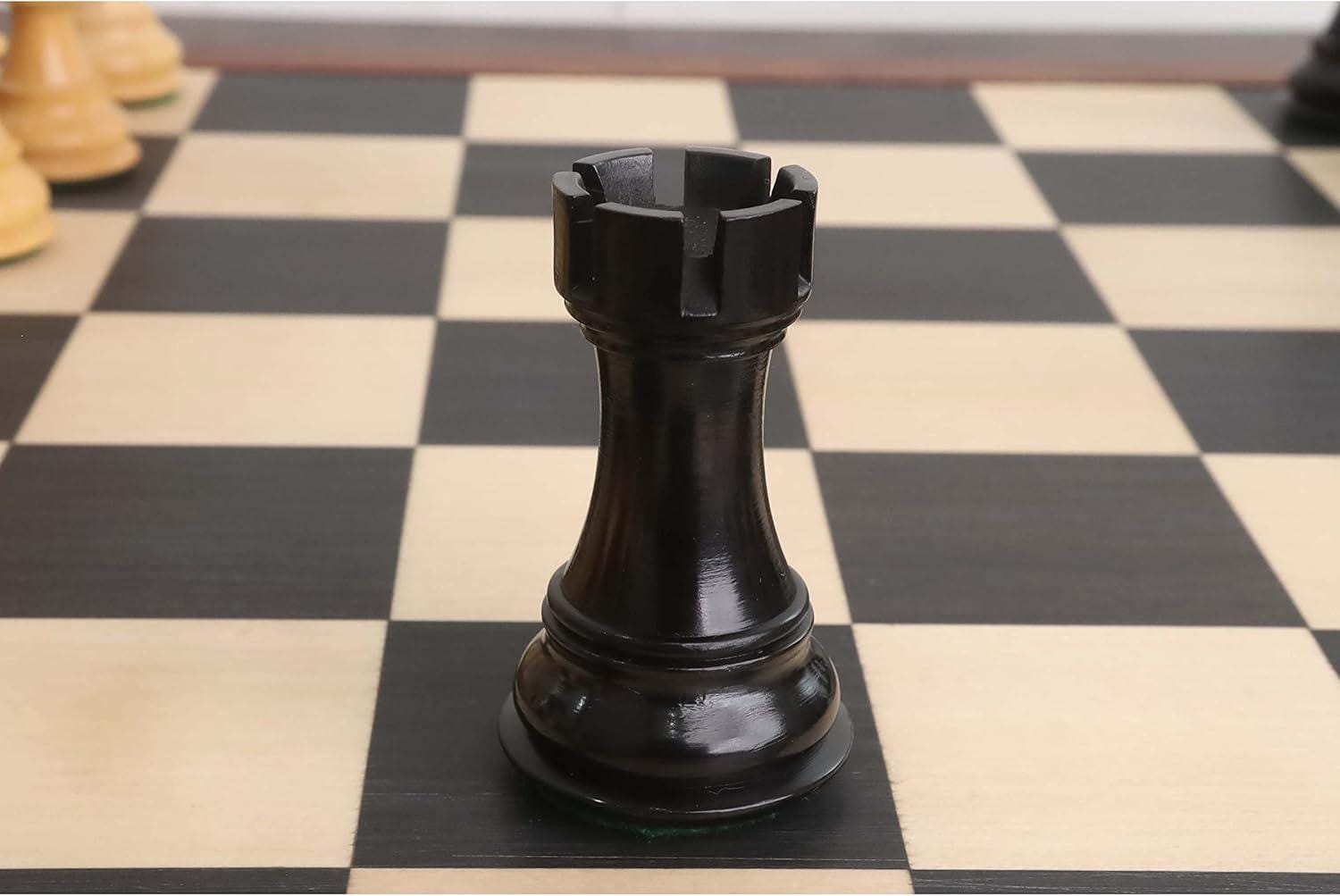 4" Fierce Knight Staunton Chess Pieces Only Set - Weighted Ebonised Boxwood