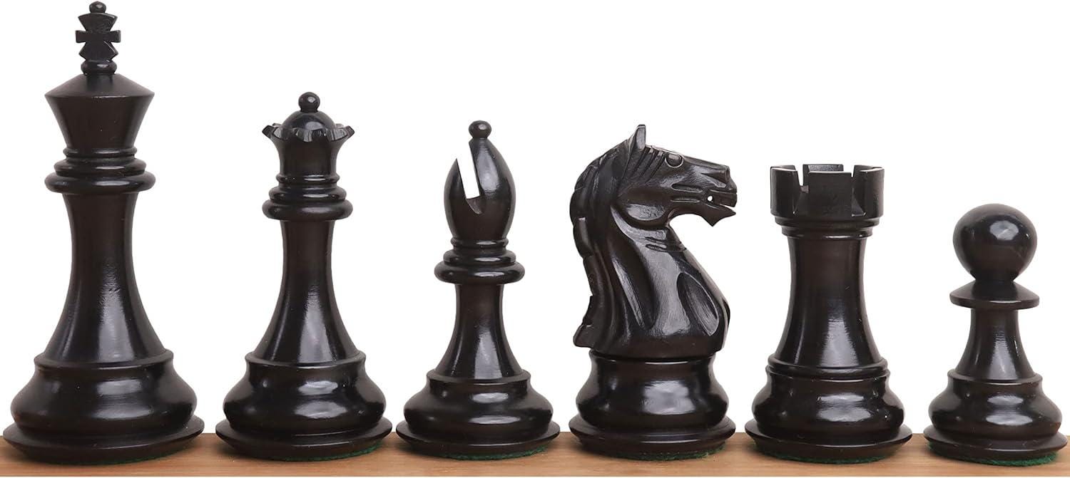 4" Fierce Knight Staunton Chess Pieces Only Set - Weighted Ebonised Boxwood