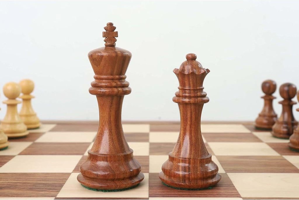 Professional Staunton Chess Pieces Only, Sheesham and Boxwood Wooden Chess Set, 4.1-in King, Tournament Chess Set, Weighted Chess Pieces