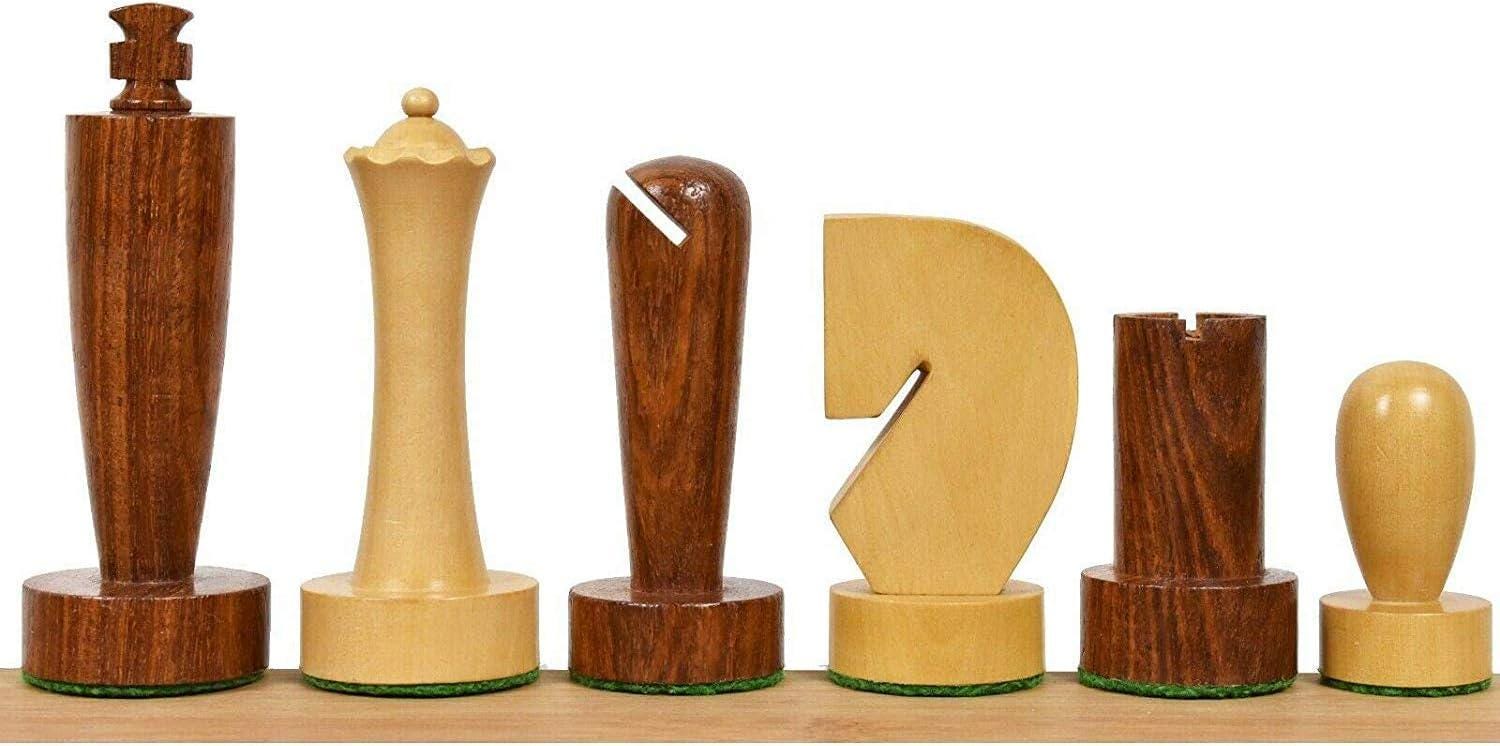 3.9'' Berliner Modern Minimalist Chess Pieces Only Set- Weighted Golden Rosewood