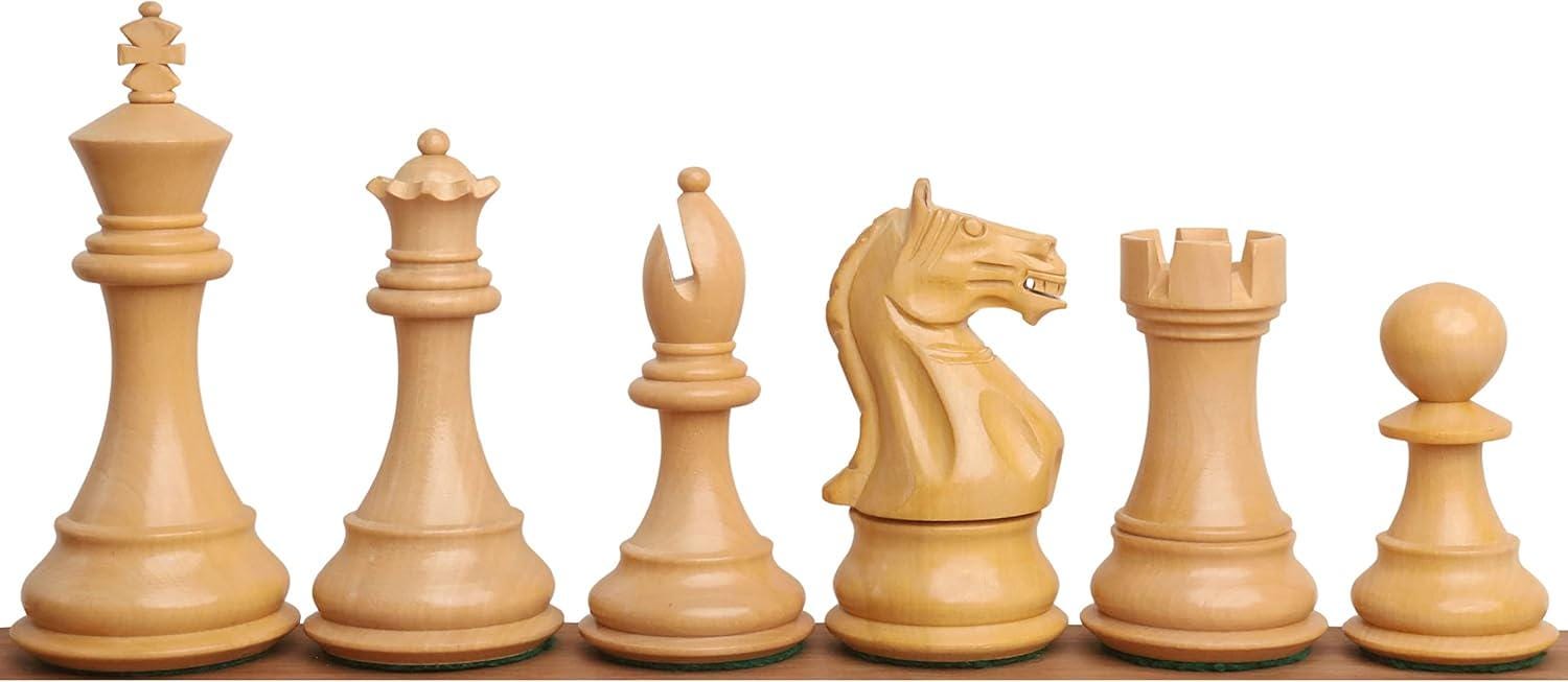 4" Fierce Knight Staunton Chess Pieces Only Set - Weighted Ebonised Boxwood