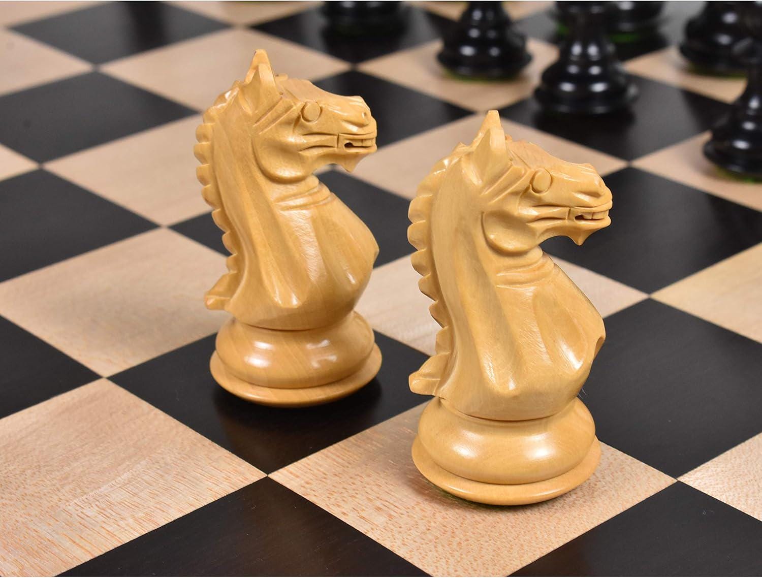 Fierce Knight Staunton Chess Pieces Only Set - Weighted Boxwood - 3.5" Extra Queens