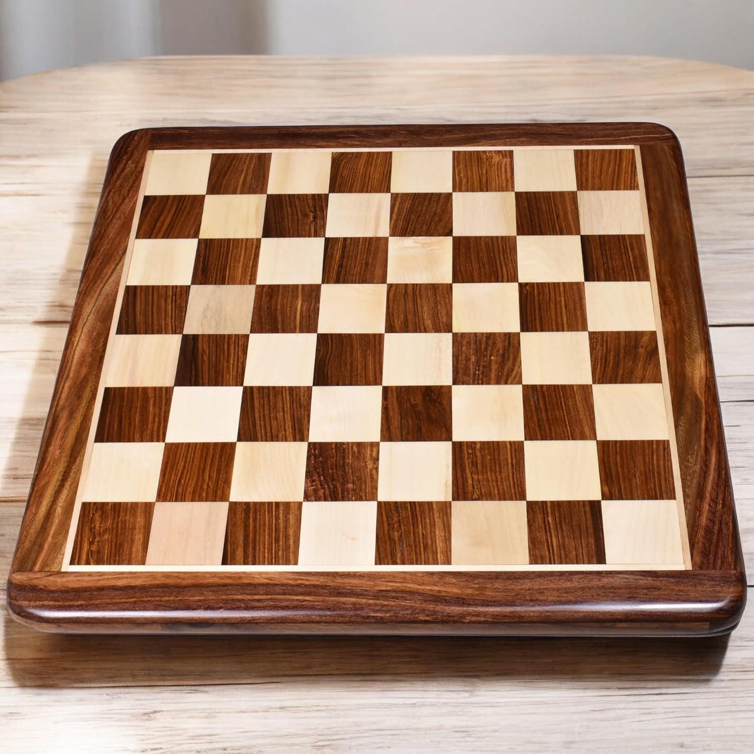 17" Wooden Inlaid Chess Board – Golden Rosewood & Maple | 45mm Squares for Standard Chess Pieces
