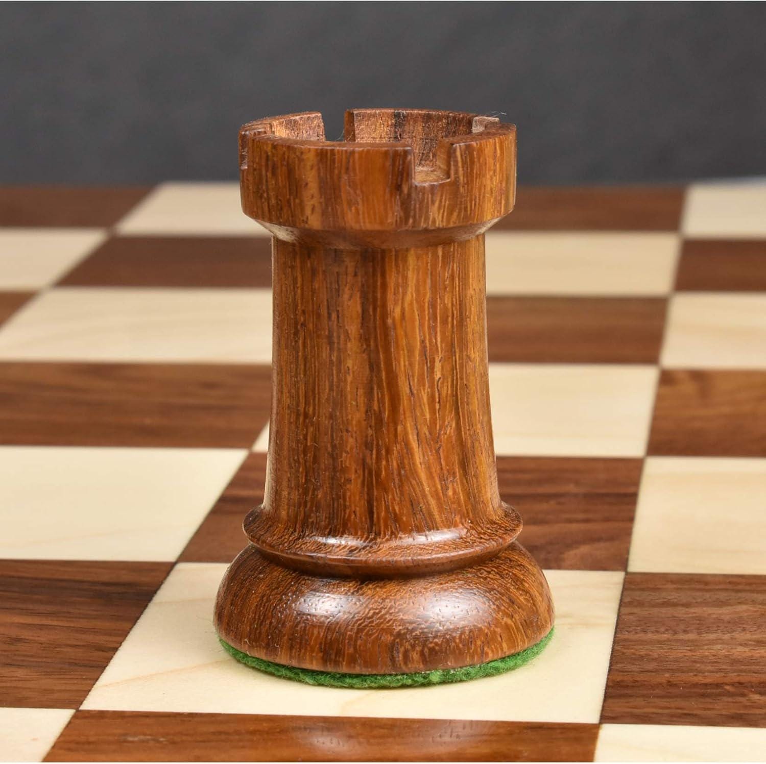 Soviet Latvian Reproduced Chess Pieces Only, Golden Rosewood and Boxwood Wooden Chess Set, 4-in King, Double Weighted Chess Pieces (2.5 lbs)