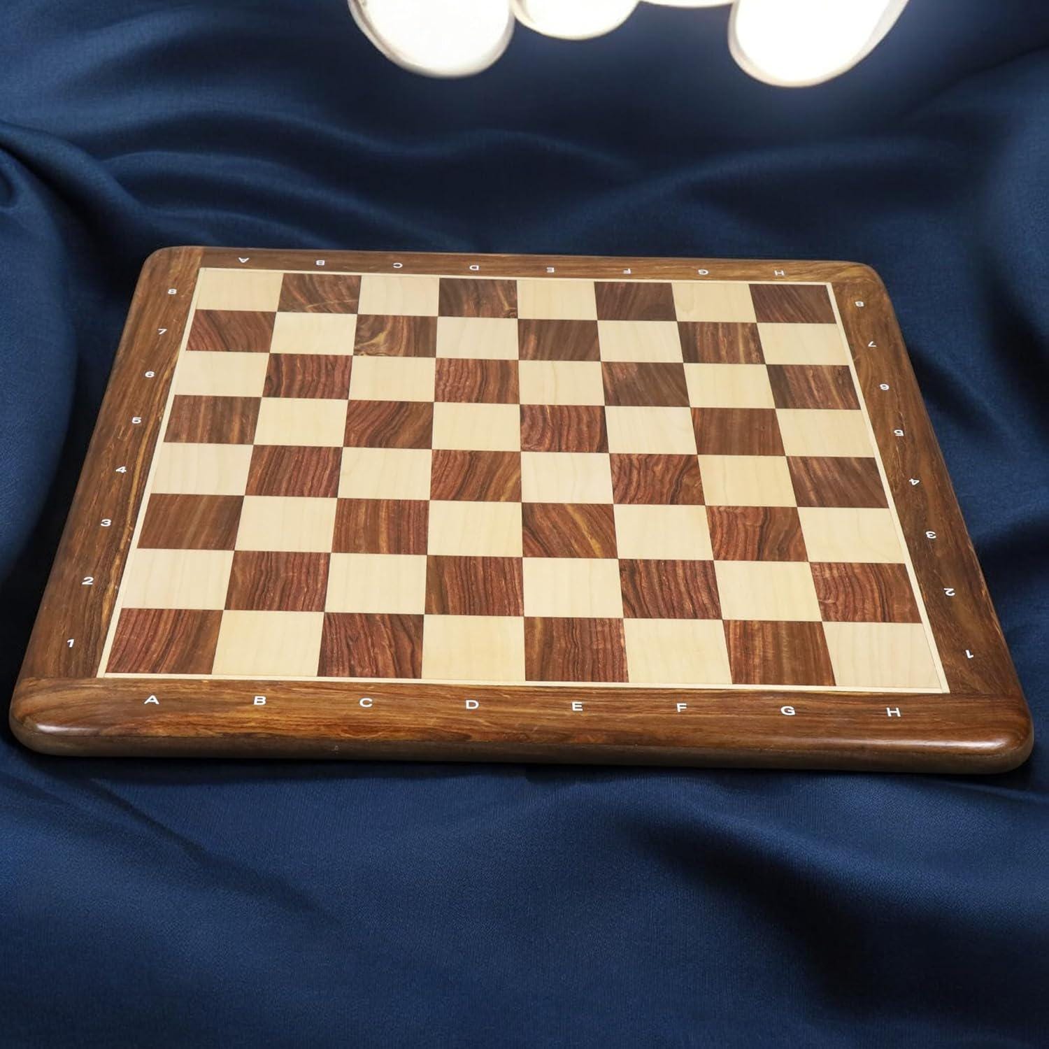 19" Golden Rosewood & Maple Solid Inlaid Wood Chess Board - Algebraic Notations