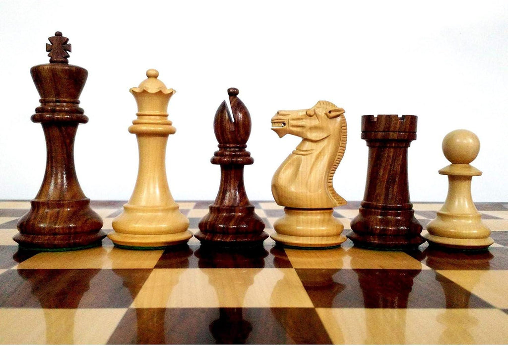 Professional Staunton Chess Pieces Only, Sheesham and Boxwood Wooden Chess Set, 4.1-in King, Tournament Chess Set, Weighted Chess Pieces