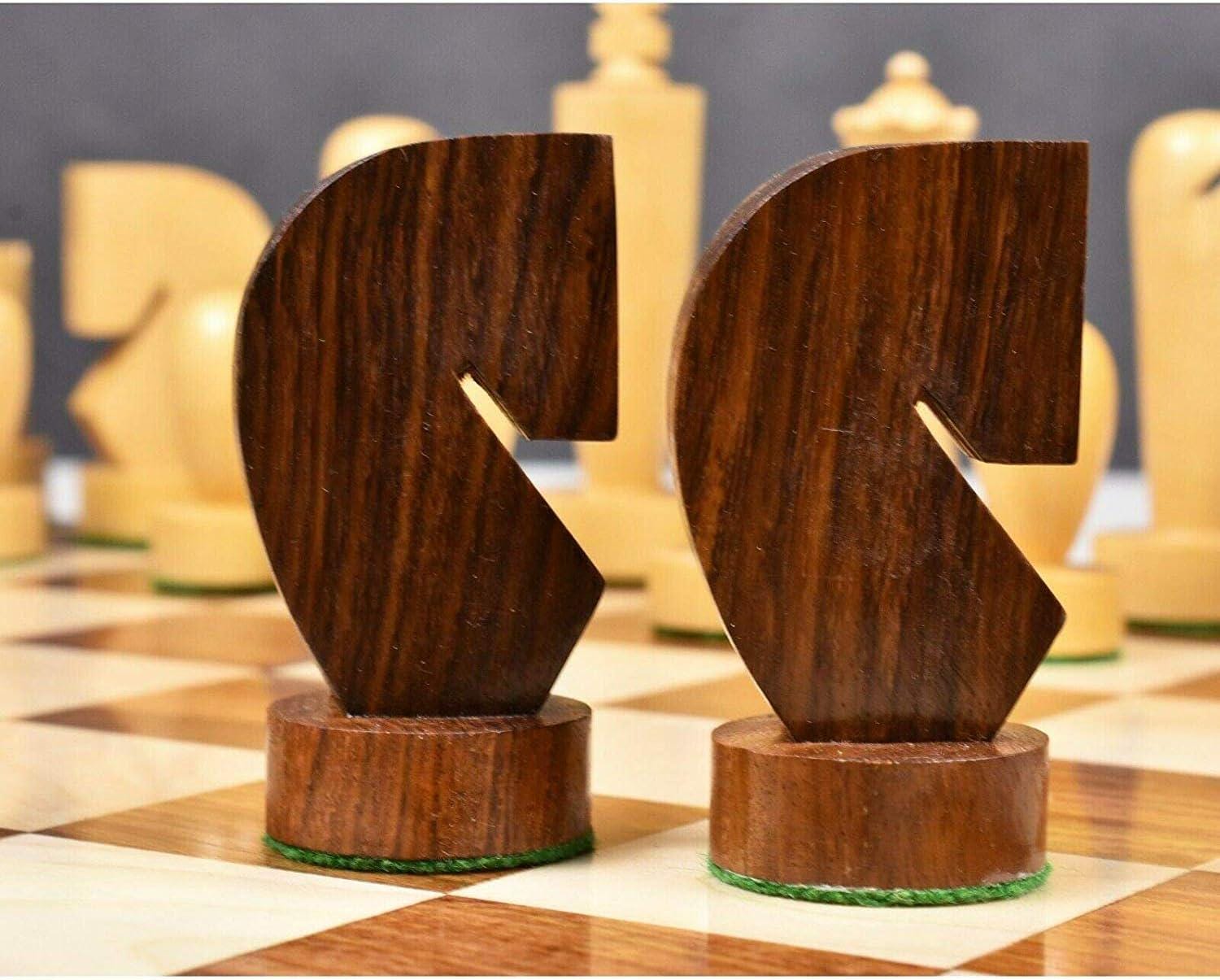 3.9'' Berliner Modern Minimalist Chess Pieces Only Set- Weighted Golden Rosewood