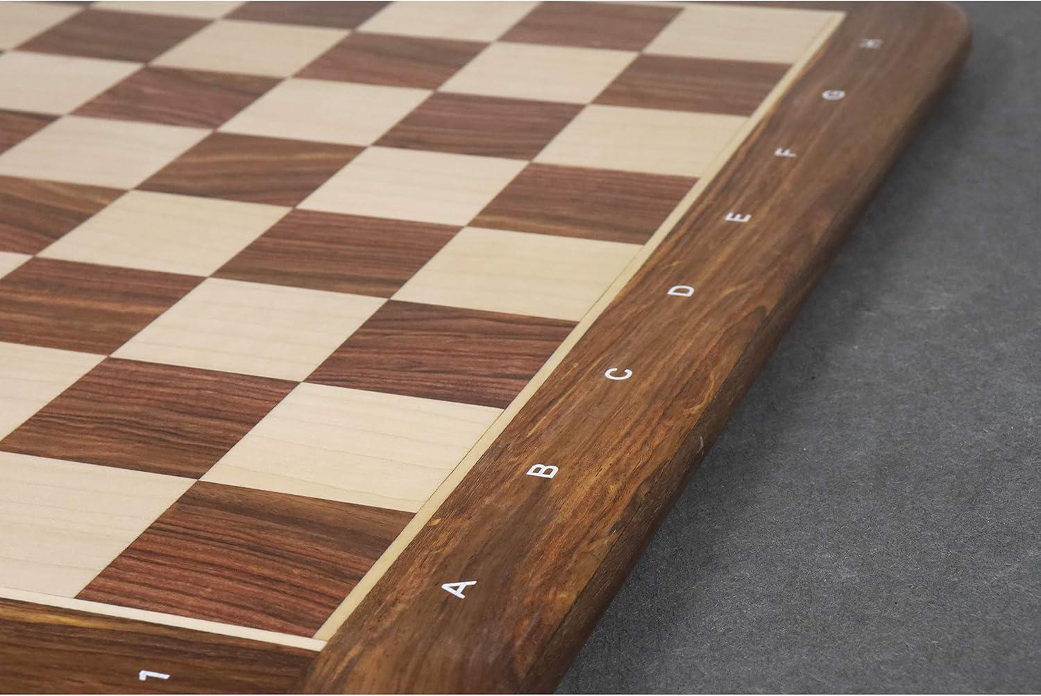 21" Large Chess Board - Golden Rosewood & Maple - 55 mm Square- Algebraic Notations