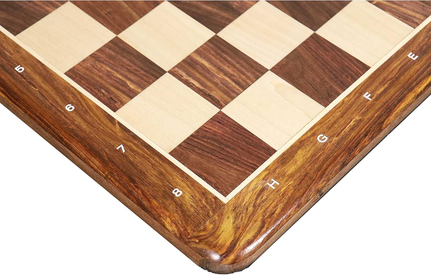 21" Large Chess Board - Golden Rosewood & Maple - 55 mm Square- Algebraic Notations