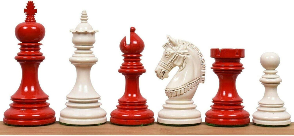 4.1" Stallion Staunton Luxury Chess Piece only Set-Red & White Lacquered Boxwood