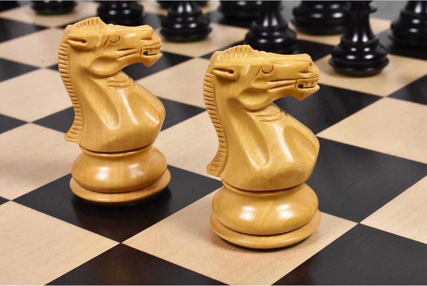 Professional Staunton Chess Pieces Only, Ebonized Boxwood Wooden Chess Set, 3.6-in King, Tournament Chess Set, Weighted Chess Pieces