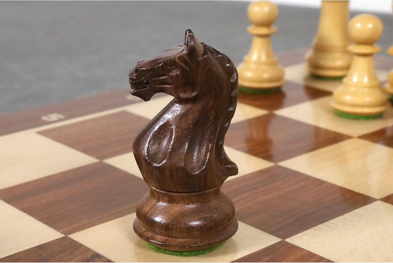 3.75" Queens Gambit Staunton Chess Pieces Only Set - Weighted Golden Rosewood