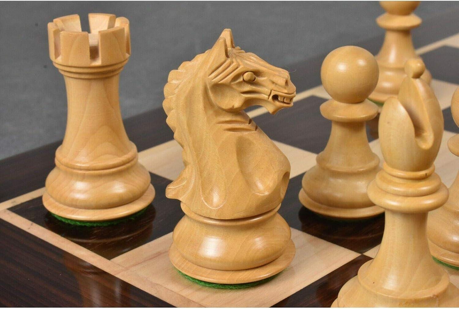 4" Fierce Knight Staunton Chess Pieces Only Set - Golden Rosewood & Boxwood