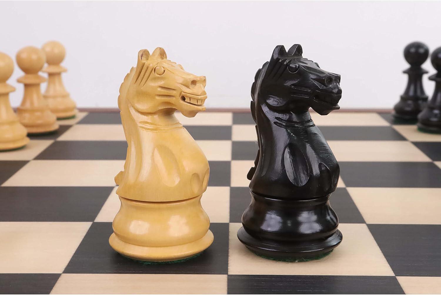 4" Fierce Knight Staunton Chess Pieces Only Set - Weighted Ebonised Boxwood