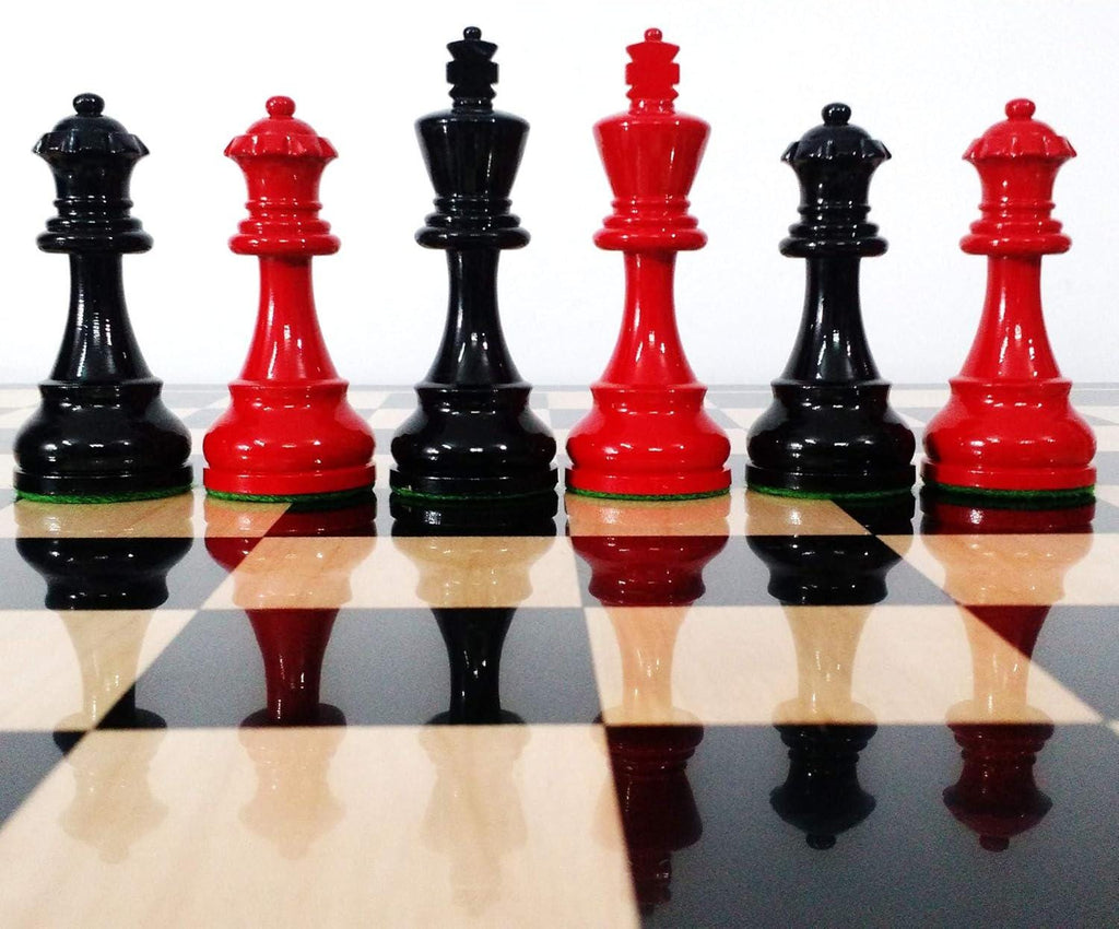 Red and Black Painted Chess Pieces Only Set in Classic Staunton Design- Weighted Wood