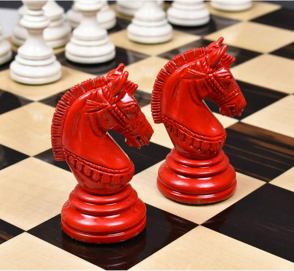 4.1" Stallion Staunton Luxury Chess Piece only Set-Red & White Lacquered Boxwood