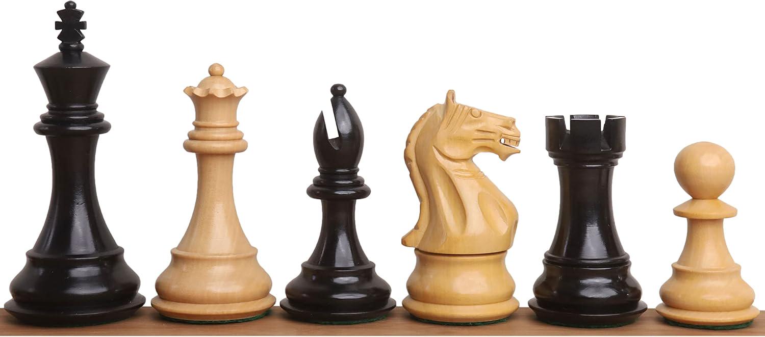 4" Fierce Knight Staunton Chess Pieces Only Set - Weighted Ebonised Boxwood