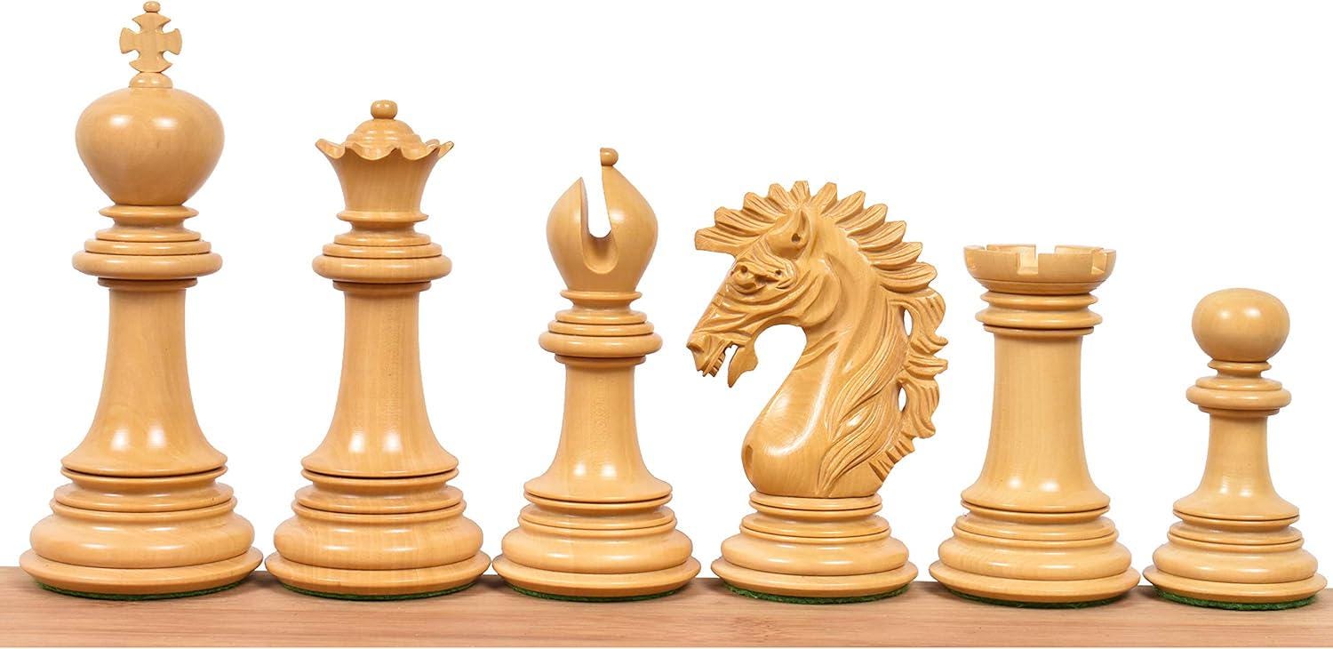 Mogul Staunton Chess Pieces Only , Bud Rosewood and Boxwood Gloss Wooden Chess Set, 4.6-in King, Triple Weighted Chess Pieces (5.24 lbs)