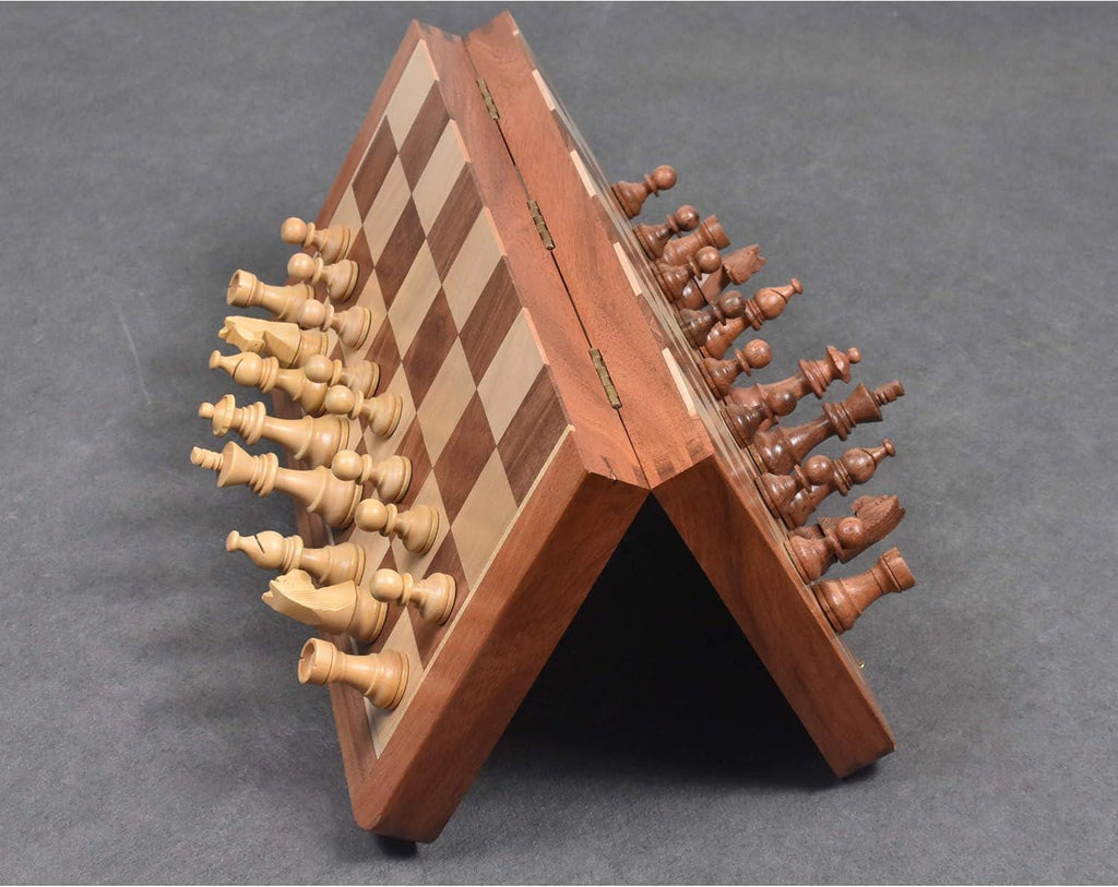 14-Inch Magnetic Chess Set – Handcrafted Golden Rosewood & Maple Travel Board