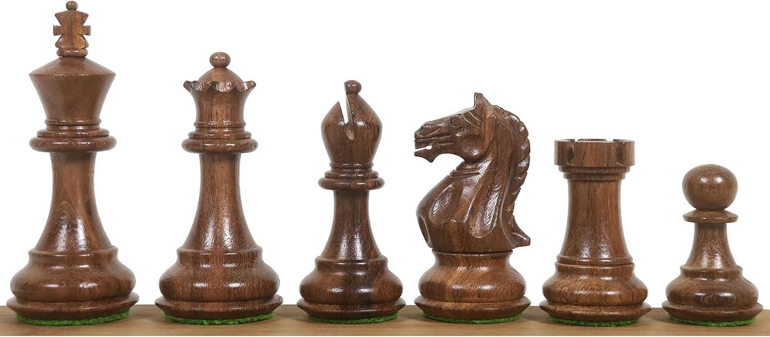 3.75" Queens Gambit Staunton Chess Pieces Only Set - Weighted Golden Rosewood