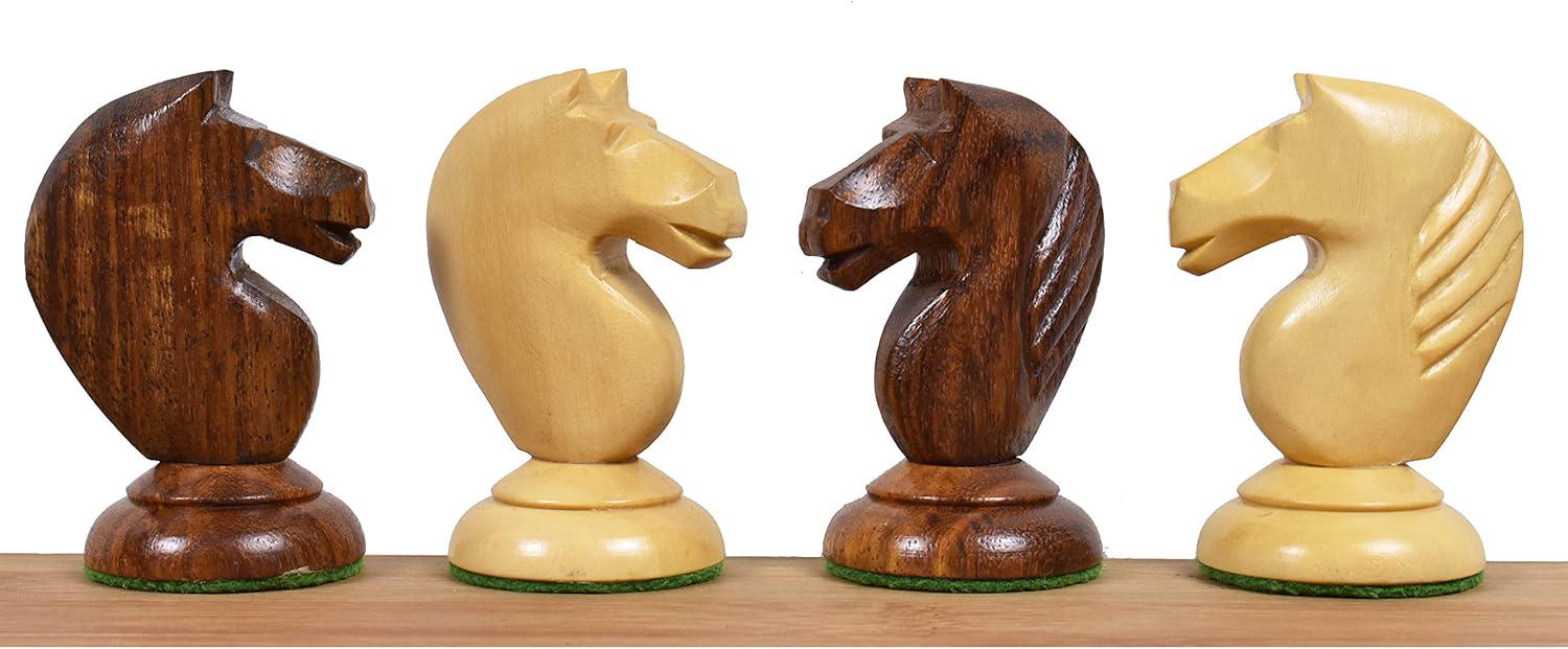 Soviet Latvian Reproduced Chess Pieces Only, Golden Rosewood and Boxwood Wooden Chess Set, 4-in King, Double Weighted Chess Pieces (2.5 lbs)