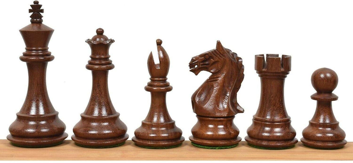 4" Fierce Knight Staunton Chess Pieces Only Set - Golden Rosewood & Boxwood