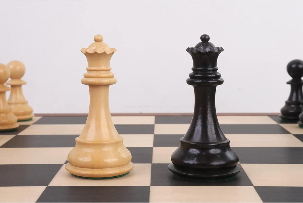 4" Fierce Knight Staunton Chess Pieces Only Set - Weighted Ebonised Boxwood