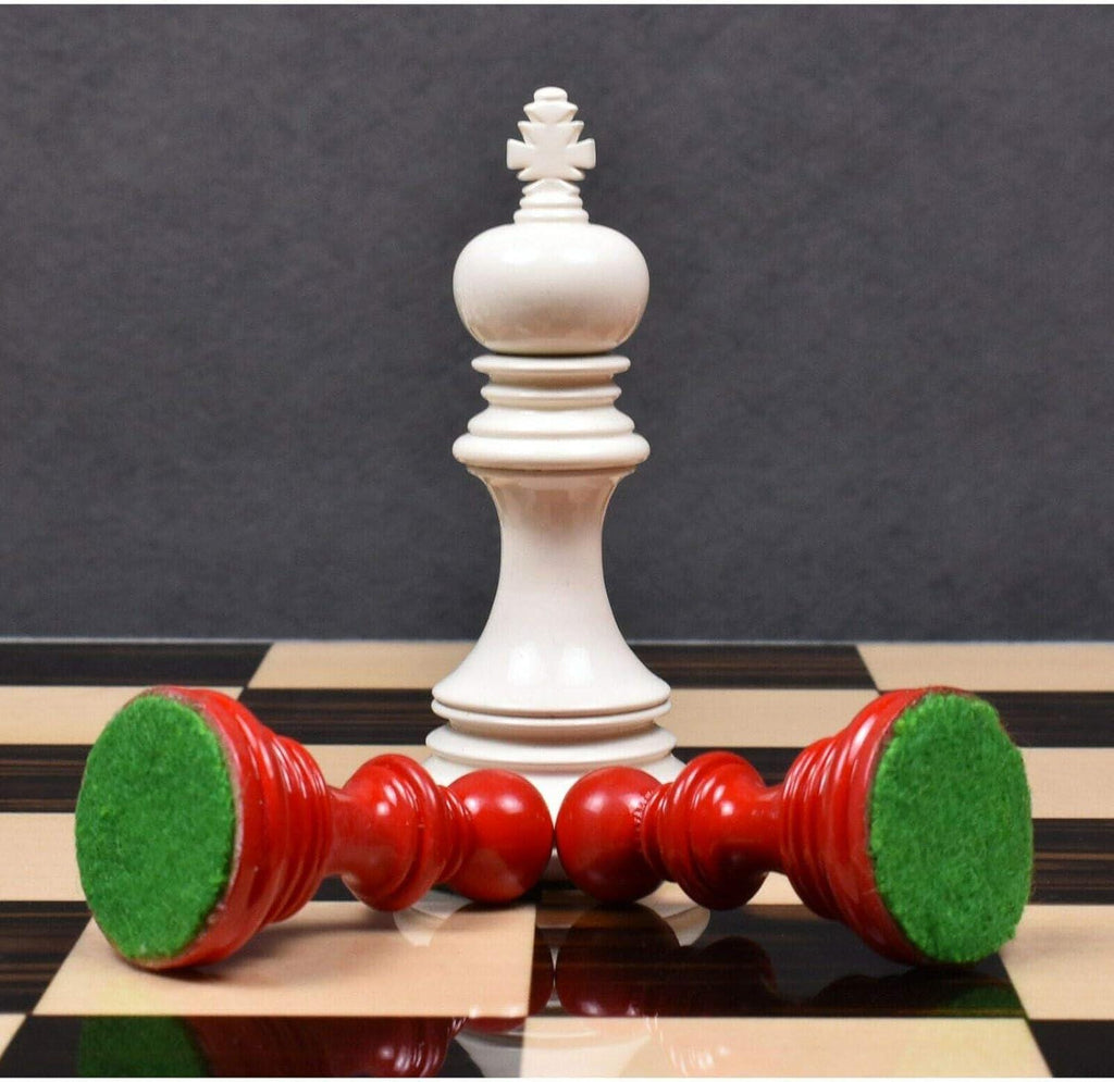 4.1" Stallion Staunton Luxury Chess Piece only Set-Red & White Lacquered Boxwood