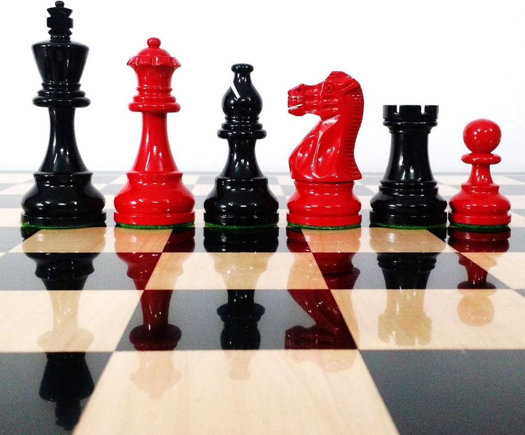 Red and Black Painted Chess Pieces Only Set in Classic Staunton Design- Weighted Wood