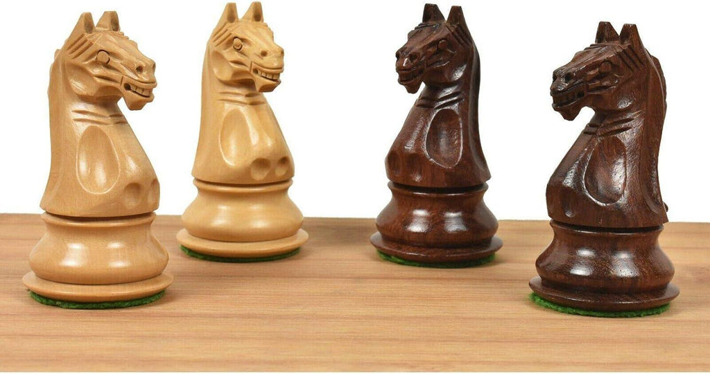 4" Fierce Knight Staunton Chess Pieces Only Set - Golden Rosewood & Boxwood