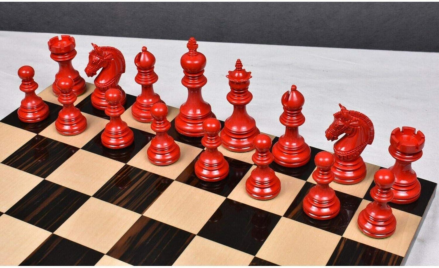 4.1" Stallion Staunton Luxury Chess Piece only Set-Red & White Lacquered Boxwood